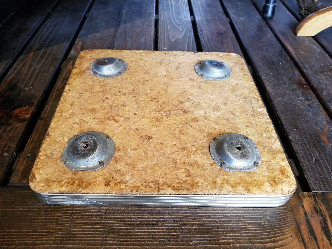 昭和　レトロ　中央パネル社　木製　アルミフレーム　ウッド　スモール　テーブル