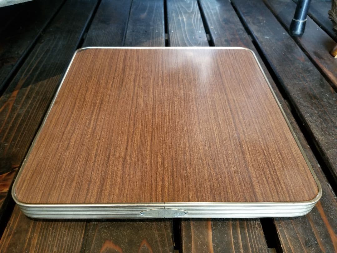 昭和　レトロ　中央パネル社　木製　アルミフレーム　ウッド　スモール　テーブル