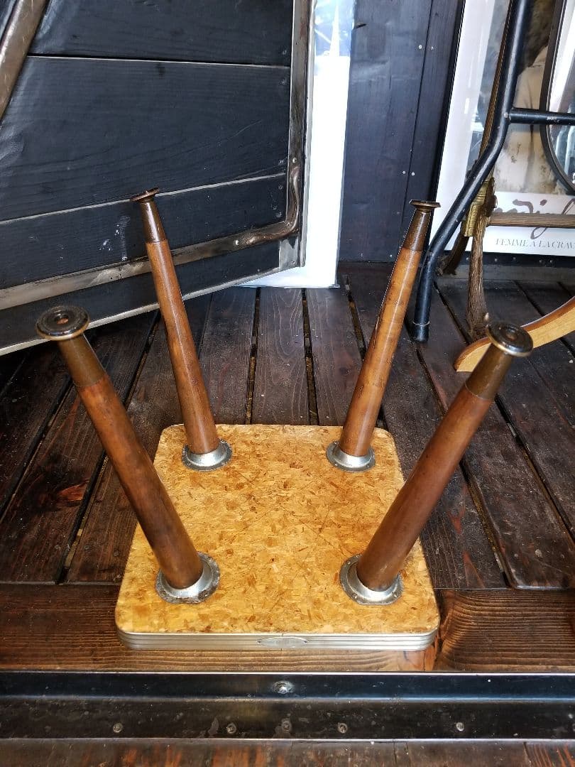 昭和　レトロ　中央パネル社　木製　アルミフレーム　ウッド　スモール　テーブル