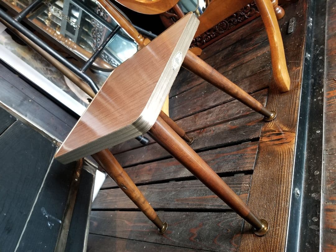 昭和　レトロ　中央パネル社　木製　アルミフレーム　ウッド　スモール　テーブル