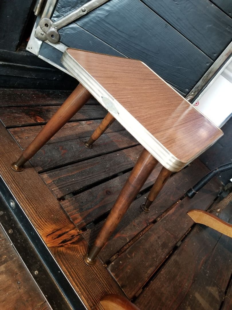 昭和　レトロ　中央パネル社　木製　アルミフレーム　ウッド　スモール　テーブル