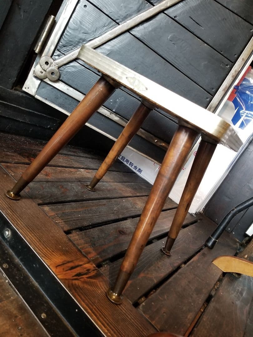 昭和　レトロ　中央パネル社　木製　アルミフレーム　ウッド　スモール　テーブル