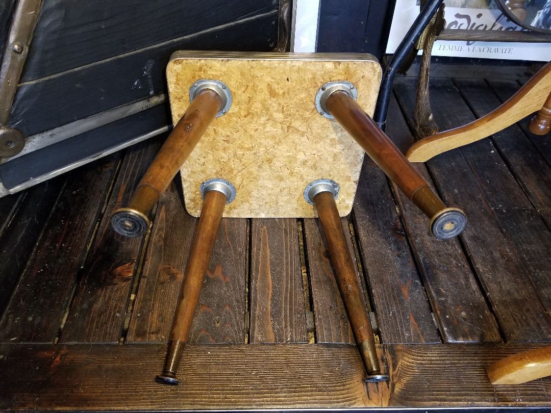 昭和　レトロ　中央パネル社　木製　アルミフレーム　ウッド　スモール　テーブル