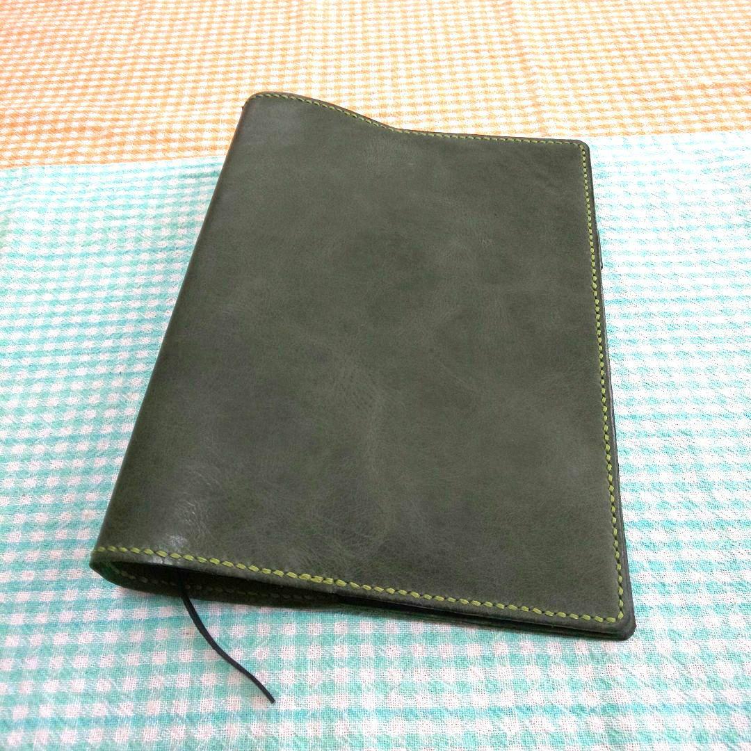 オイルワックスヌメ革ダークグリーンレザーカバーA5サイズ6穴手帳セット