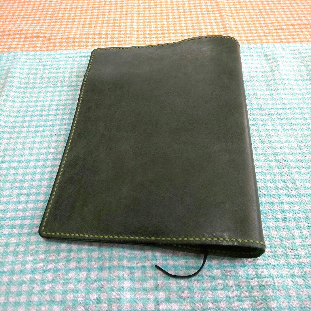 オイルワックスヌメ革ダークグリーンレザーカバーA5サイズ6穴手帳セット