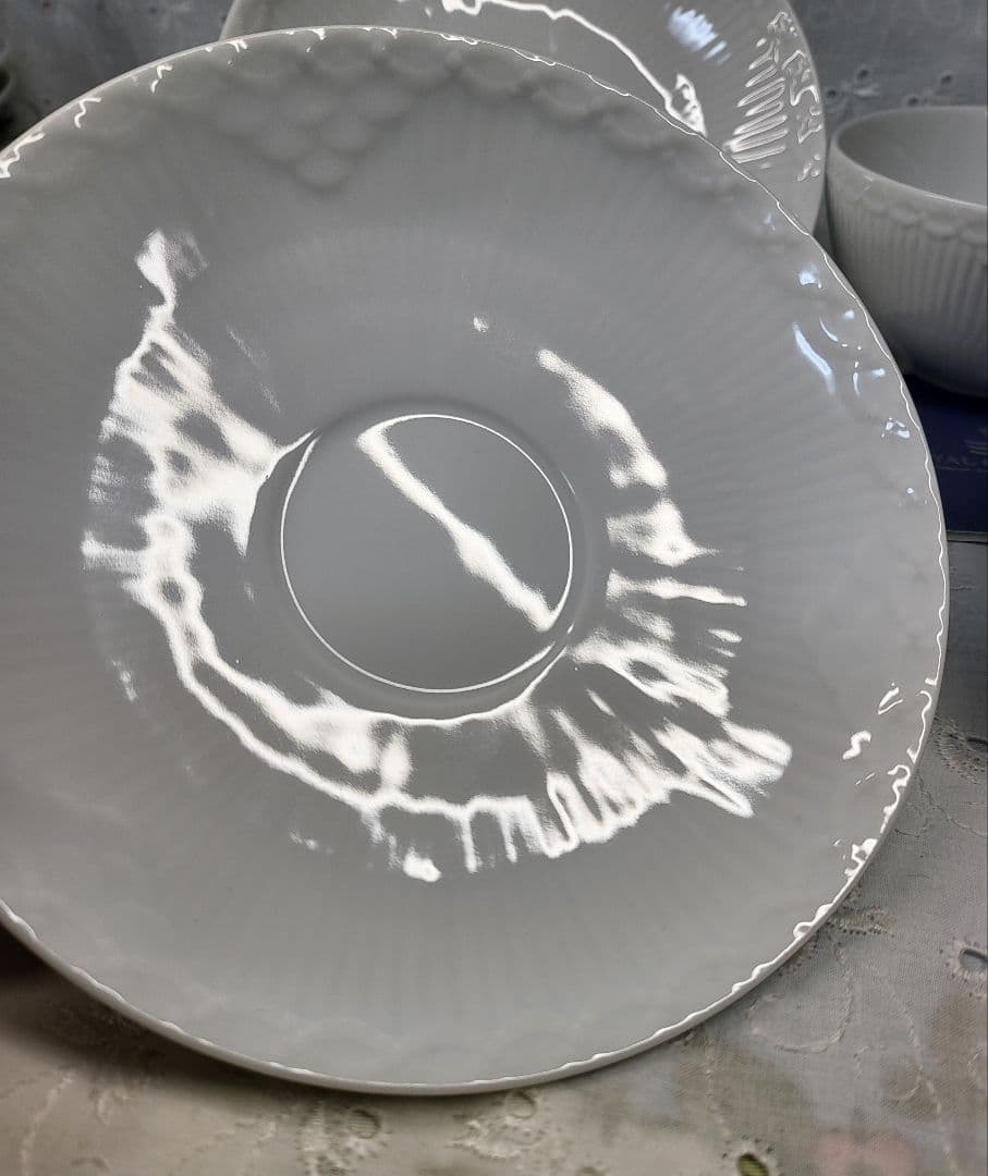 未使用✨ロイヤルコペンハーゲン ホワイトフルテッド ハーフレース カップ&ソーサ