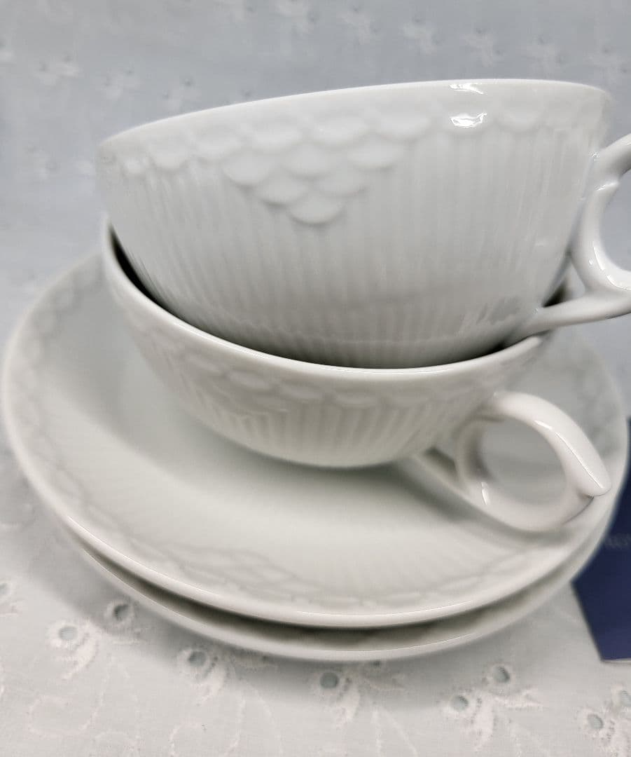未使用✨ロイヤルコペンハーゲン ホワイトフルテッド ハーフレース カップ&ソーサ