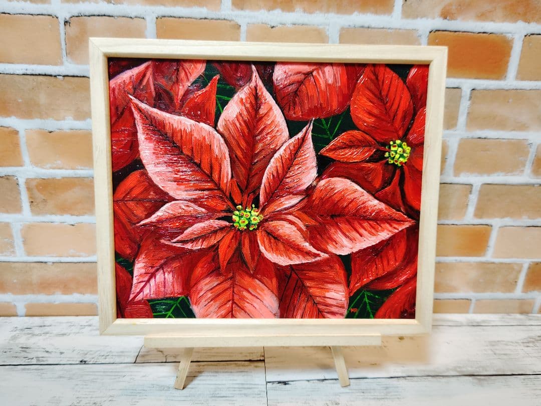 油絵 絵画 【赤いポインセチア】