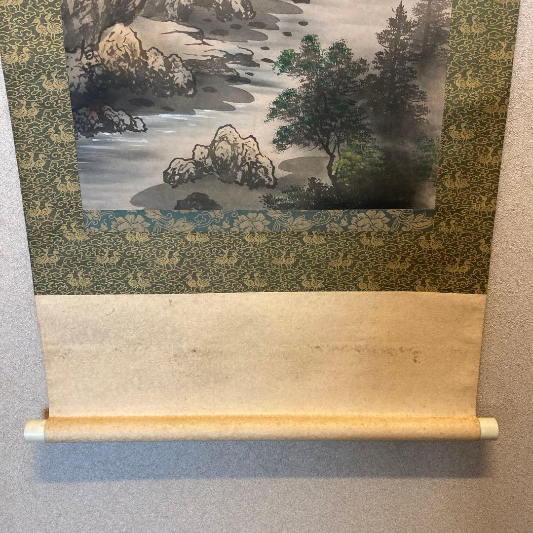 中国・彩色山水掛け軸