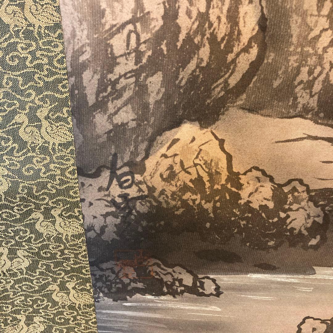 中国・彩色山水掛け軸