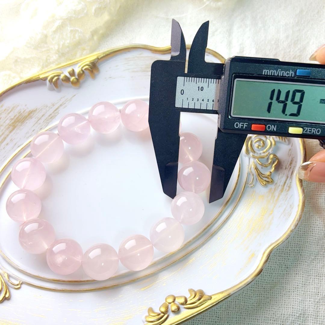 モザンビーク産ローズクォーツ リボンパーツ ブレスレット スター入り 15mm