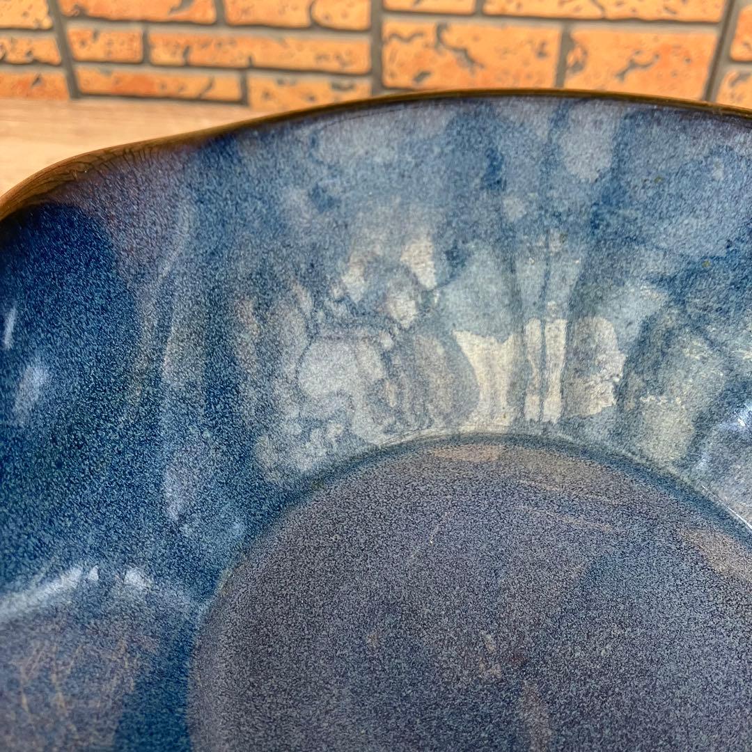 D-壁【モダン】変形 花器 藍色 ブルー グラデーション 生け花 華道具 水盤