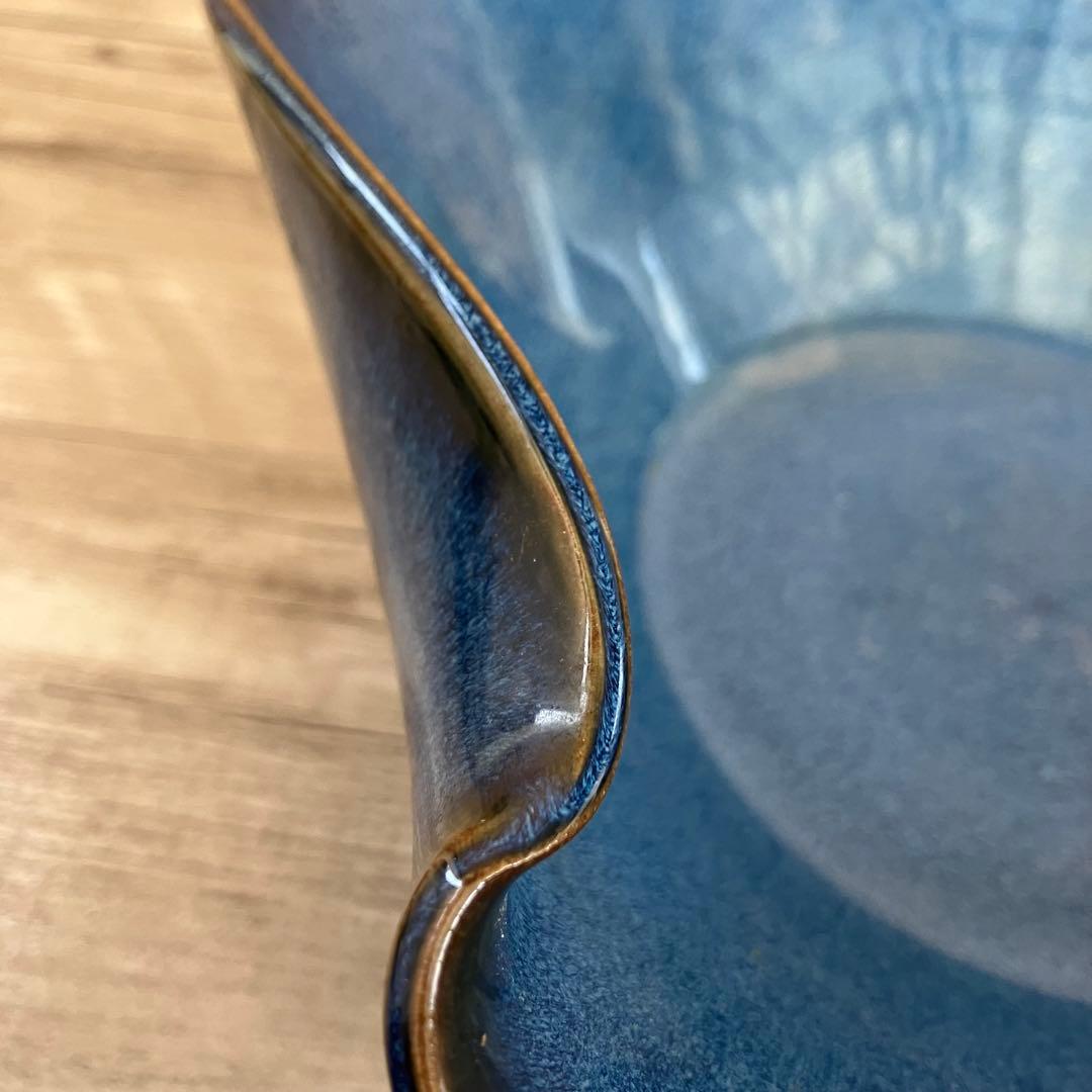 D-壁【モダン】変形 花器 藍色 ブルー グラデーション 生け花 華道具 水盤