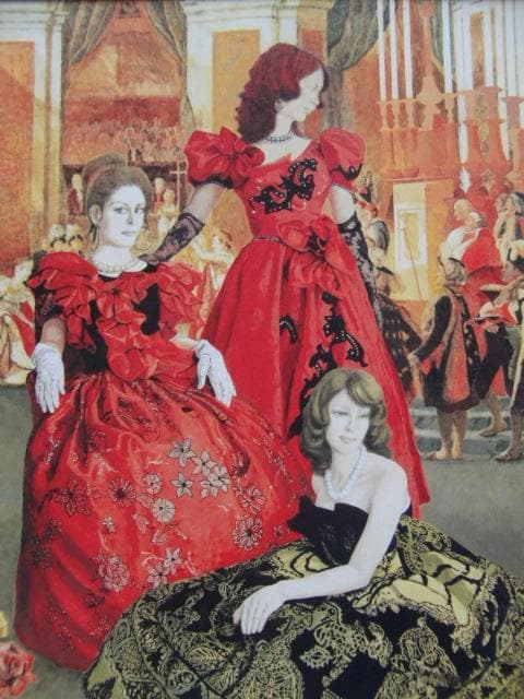 竹村忠一郎、【壁画の前の女性たち】、希少な画集画、新品高級額 額装付