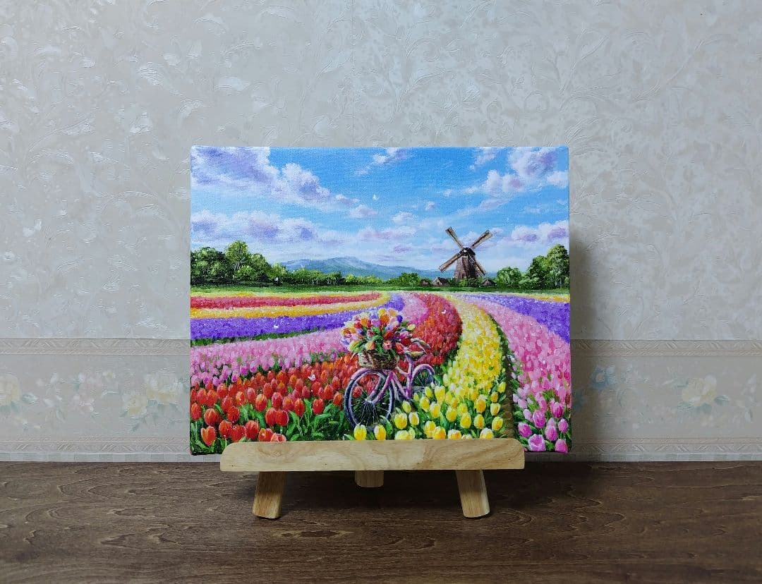 【チューリップ】アクリル画 F3 風景画 絵画