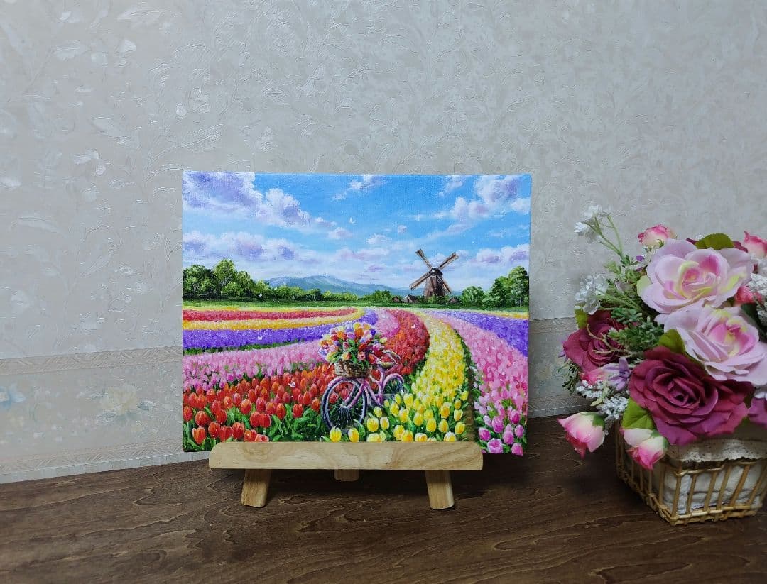 【チューリップ】アクリル画 F3 風景画 絵画