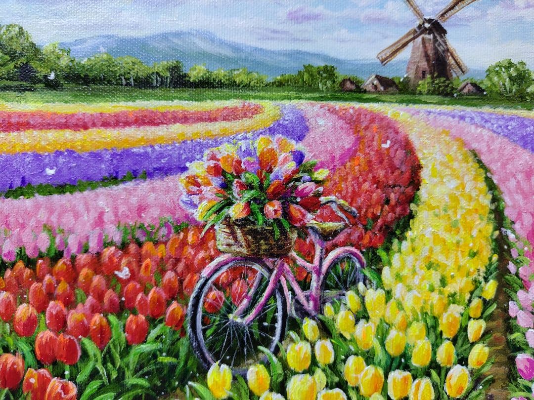 【チューリップ】アクリル画 F3 風景画 絵画