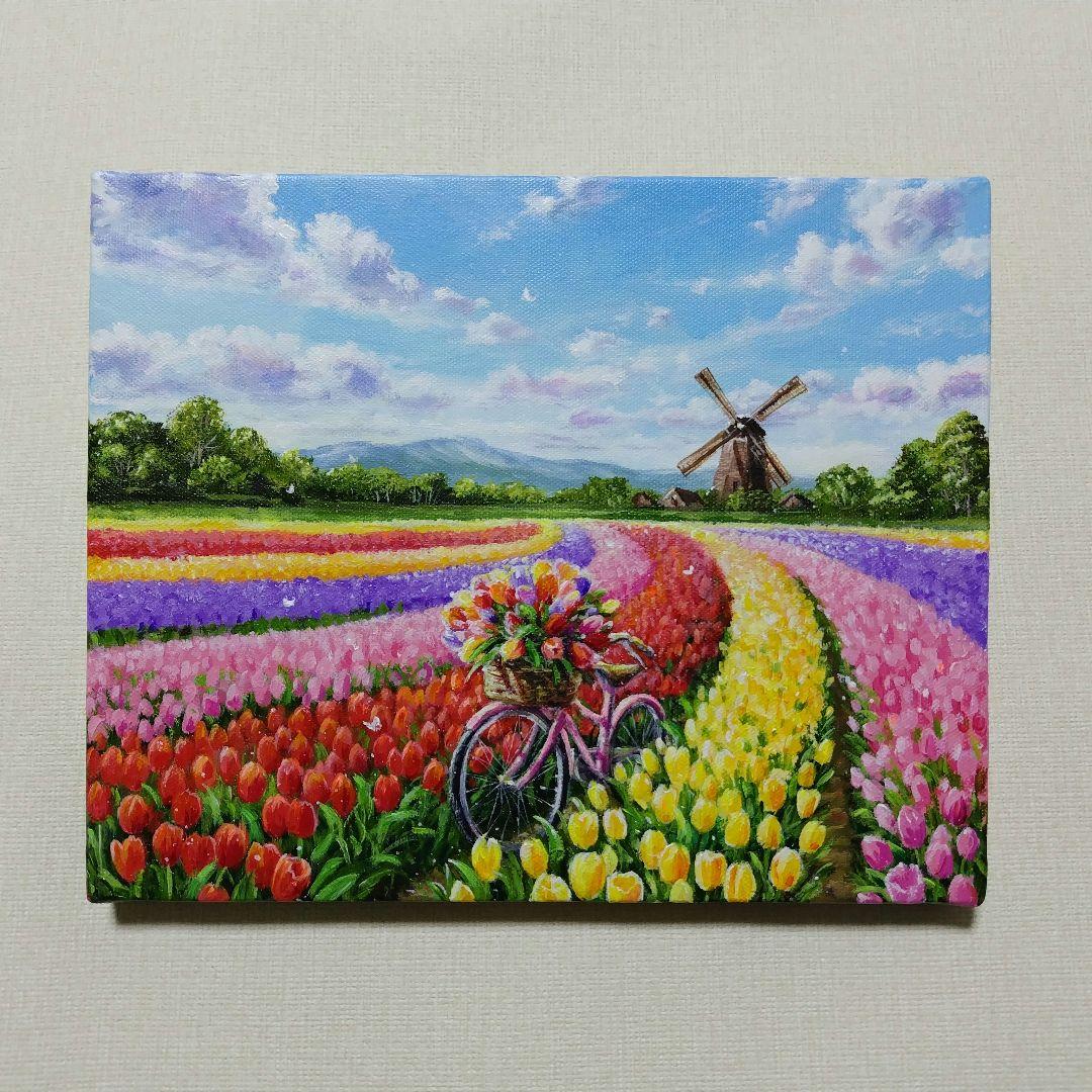 【チューリップ】アクリル画 F3 風景画 絵画