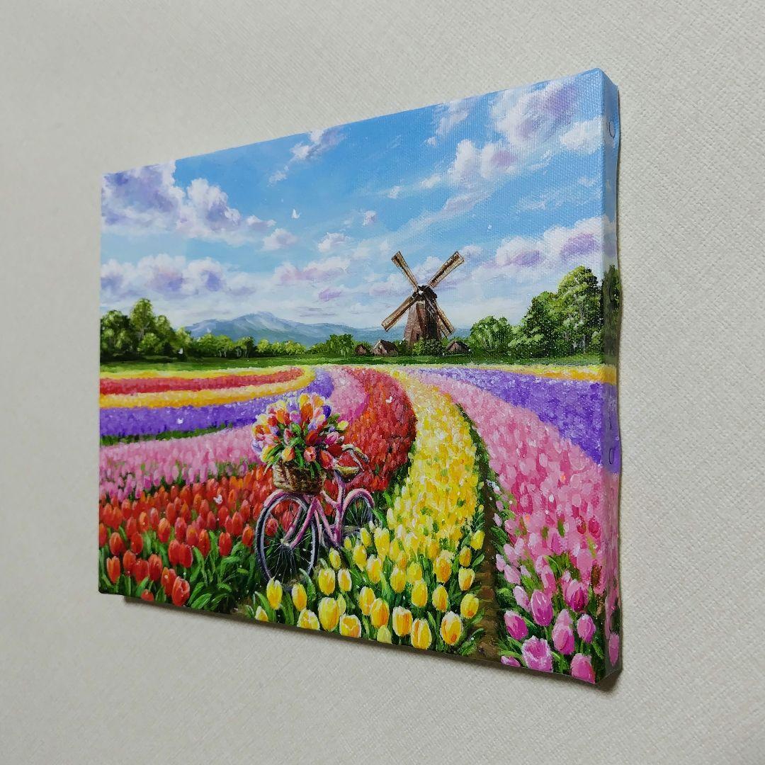 【チューリップ】アクリル画 F3 風景画 絵画