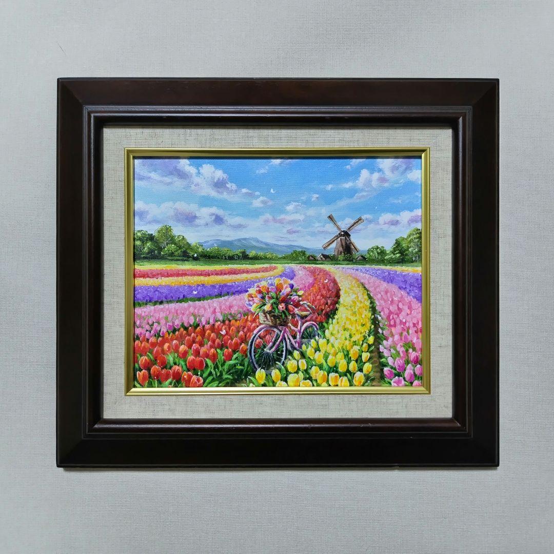 【チューリップ】アクリル画 F3 風景画 絵画