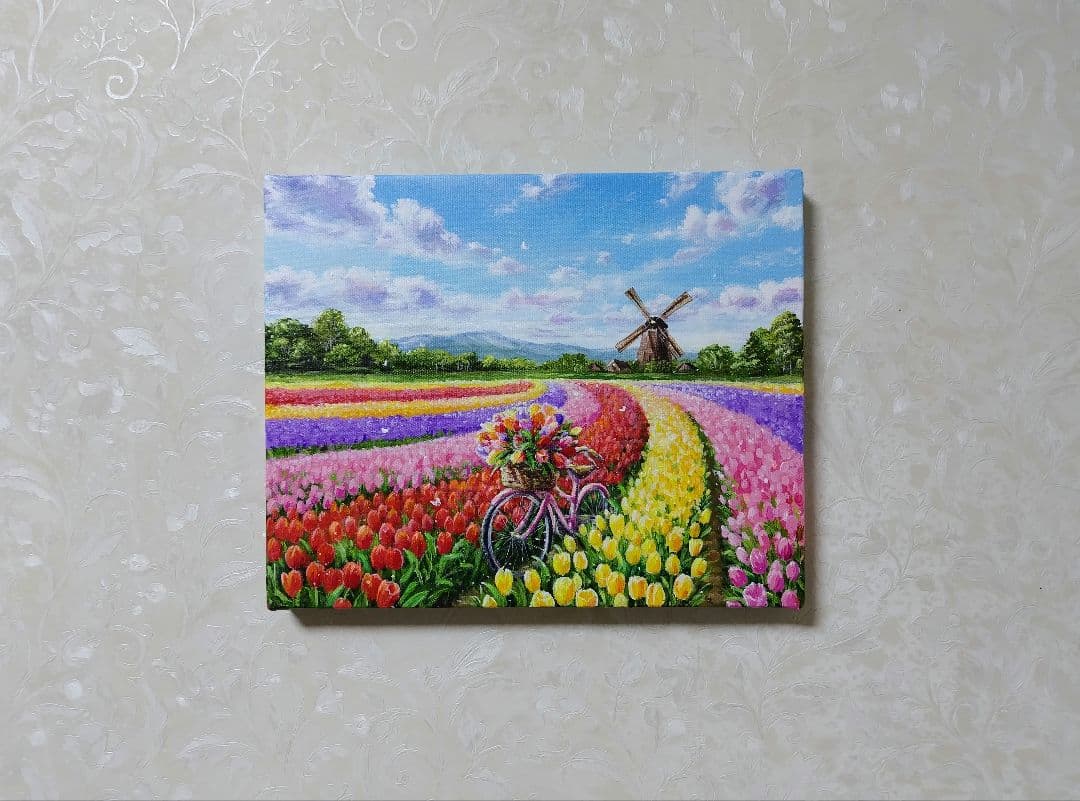 【チューリップ】アクリル画 F3 風景画 絵画