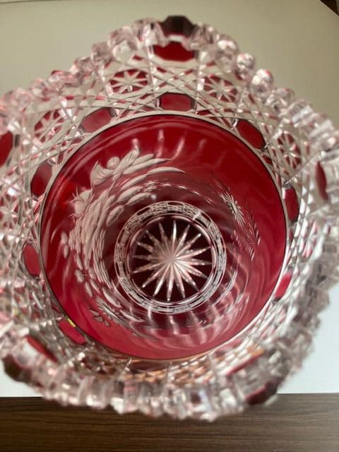 Meissen マイセンクリスタル 赤被せ　フラワー レッド 花瓶　30cm