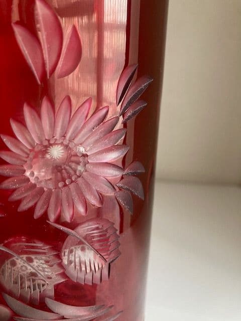 Meissen マイセンクリスタル 赤被せ　フラワー レッド 花瓶　30cm