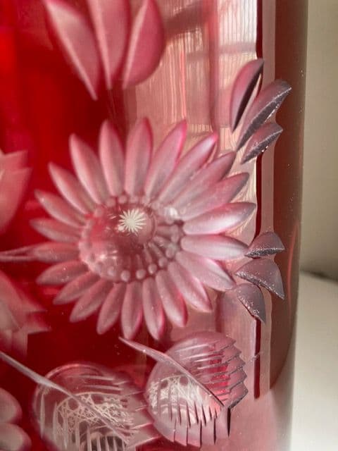 Meissen マイセンクリスタル 赤被せ　フラワー レッド 花瓶　30cm