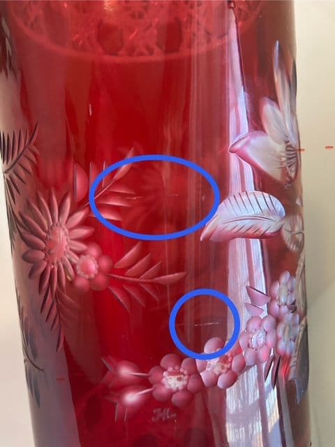 Meissen マイセンクリスタル 赤被せ　フラワー レッド 花瓶　30cm