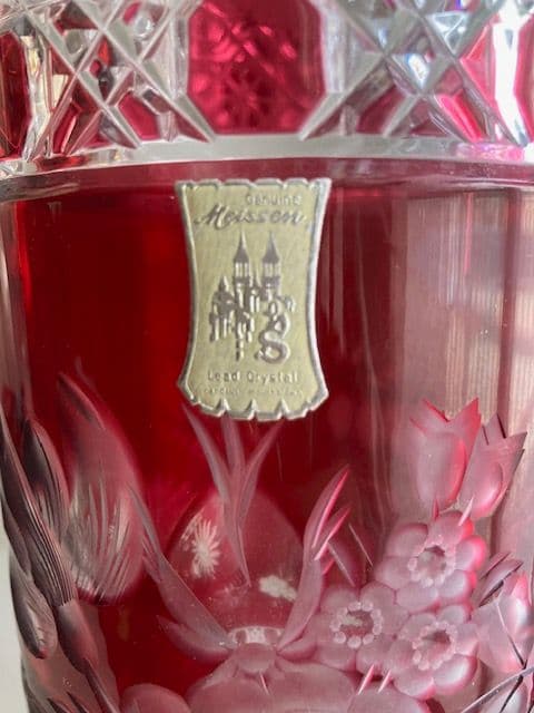Meissen マイセンクリスタル 赤被せ　フラワー レッド 花瓶　30cm