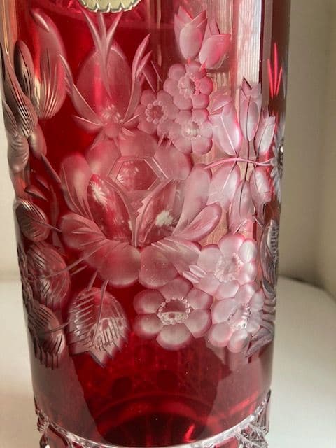 Meissen マイセンクリスタル 赤被せ　フラワー レッド 花瓶　30cm