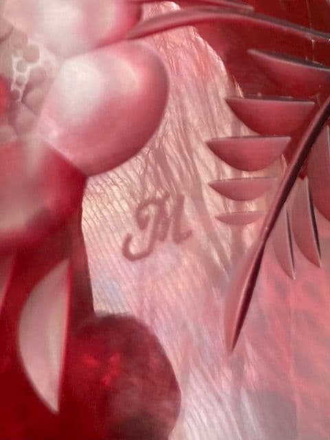 Meissen マイセンクリスタル 赤被せ　フラワー レッド 花瓶　30cm