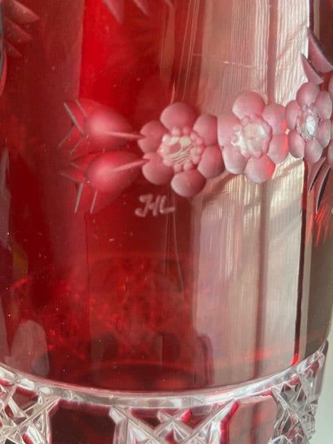 Meissen マイセンクリスタル 赤被せ　フラワー レッド 花瓶　30cm