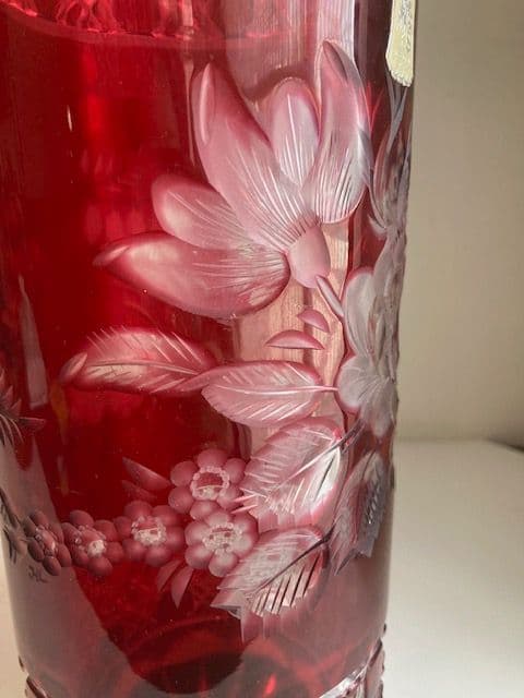 Meissen マイセンクリスタル 赤被せ　フラワー レッド 花瓶　30cm