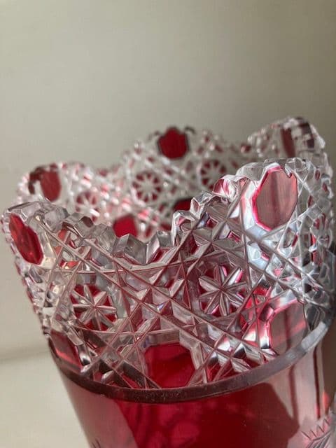 Meissen マイセンクリスタル 赤被せ　フラワー レッド 花瓶　30cm