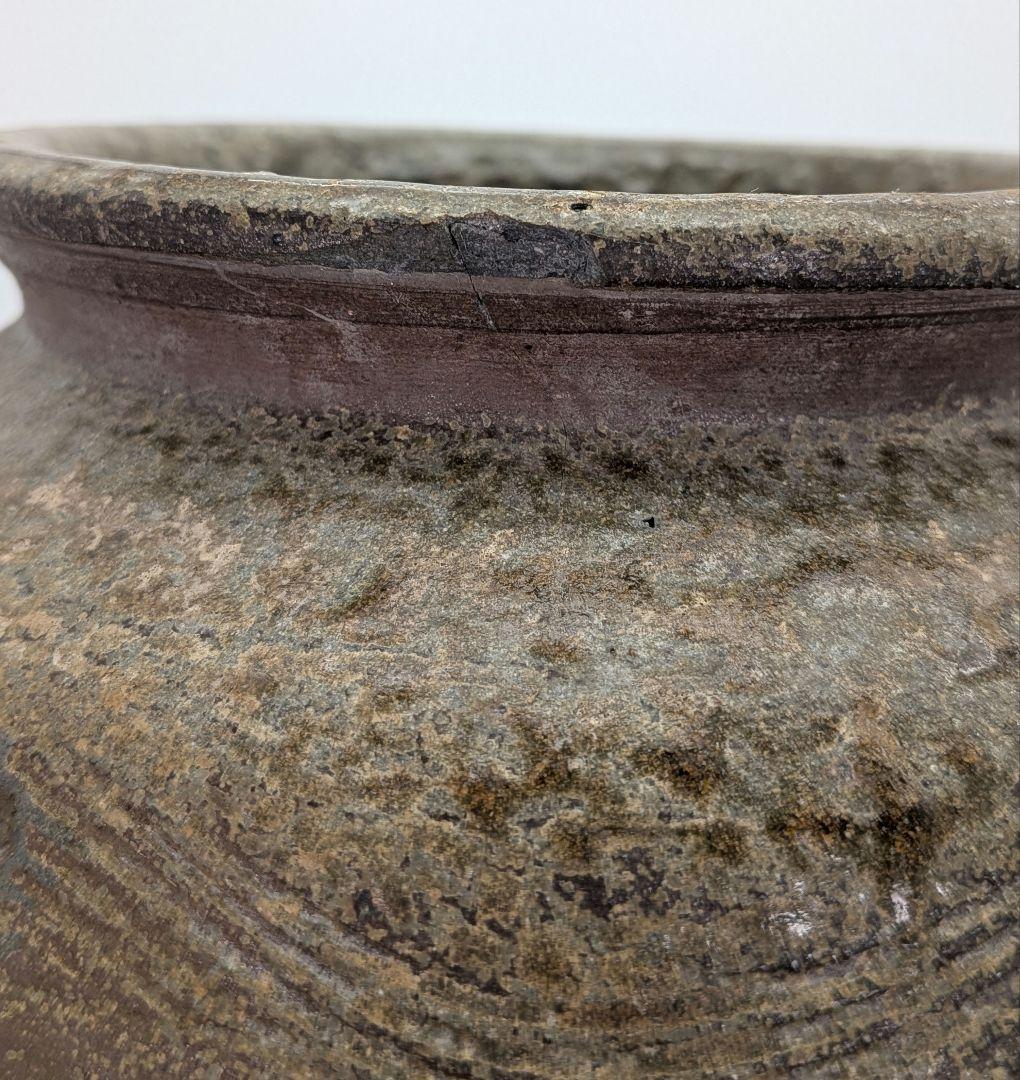 【直しあり】 備前焼 波状文壷 壺 無銘 骨董品 古美術品 ツボ 置物 時代物