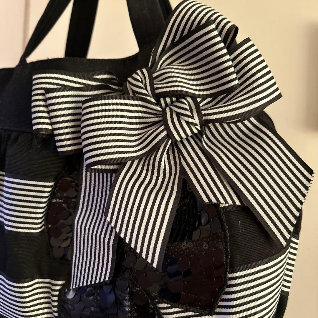 ハンドメイド　れえすの花　リボン付きスパンコール装飾グラニーバッグ