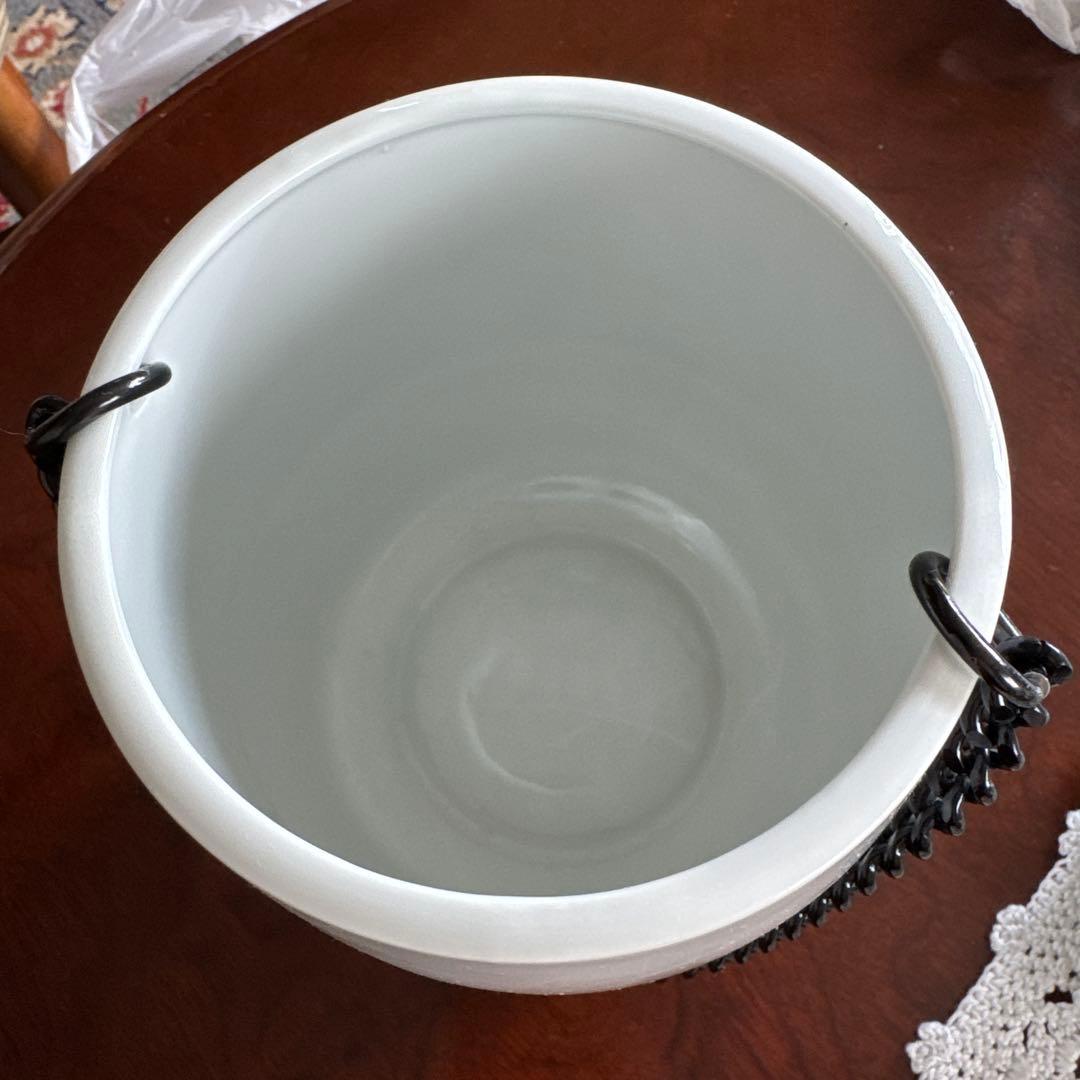 青い鶴の絵柄 陶器バケツ アイスバケット