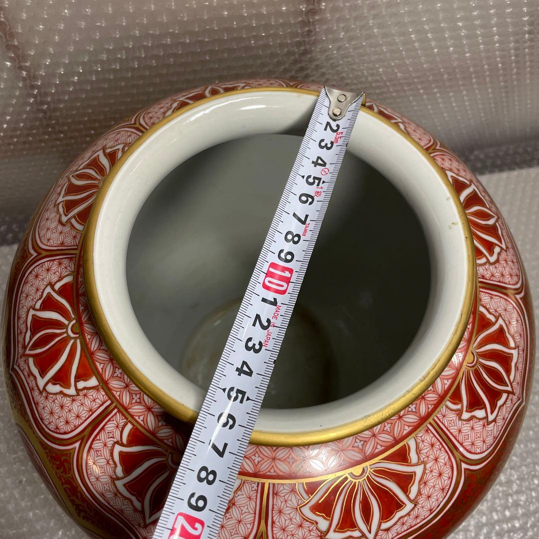 九谷焼 赤絵金彩 赤絵割取 大型 花瓶 花器 華道具