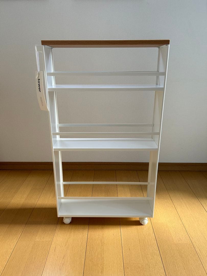 tower 山崎実業ハンドル付キッチンワゴン キャスター付き ホワイト