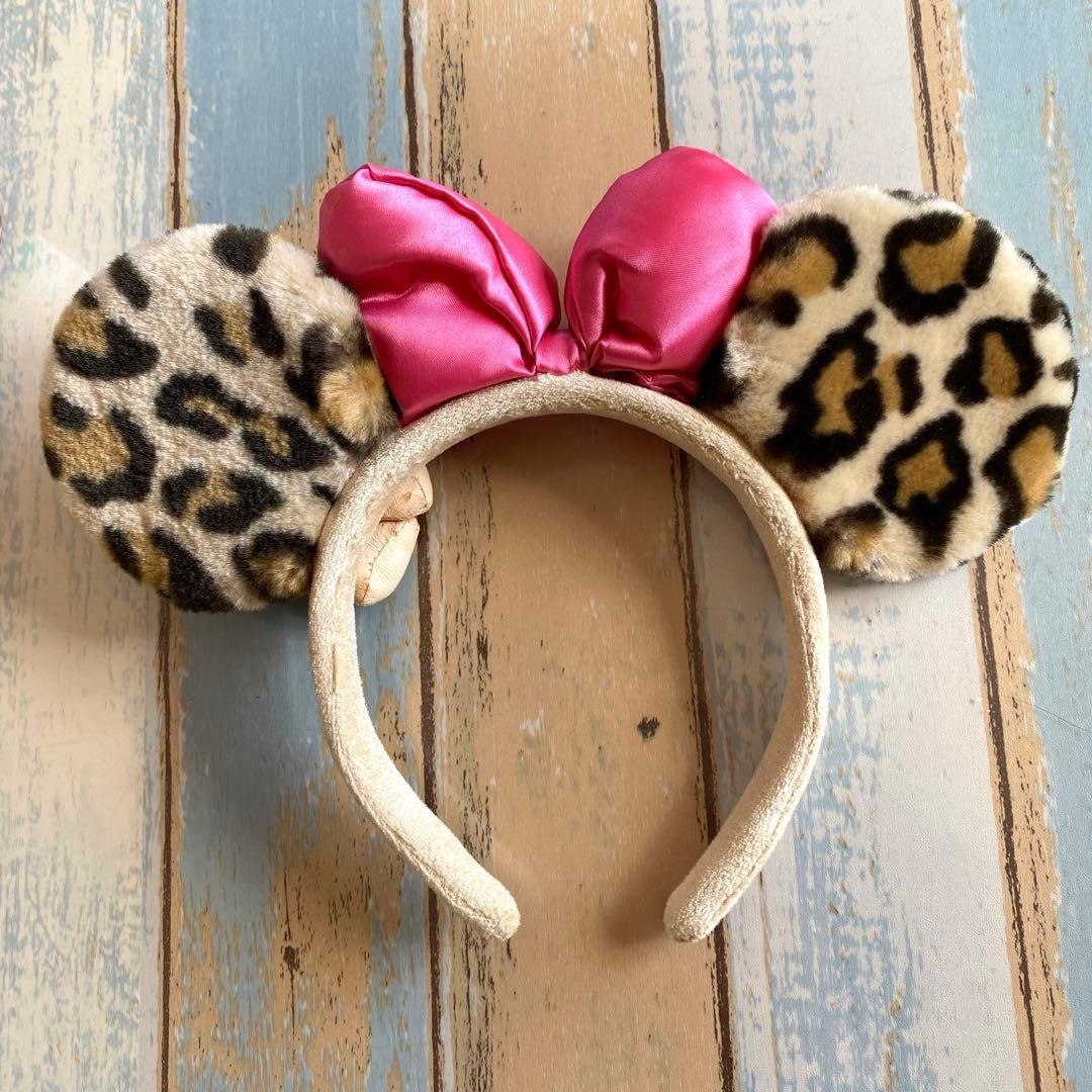 【レア】ディズニー カチューシャ ミニー ヒョウ柄 ピンク ぬいぐるみ付き