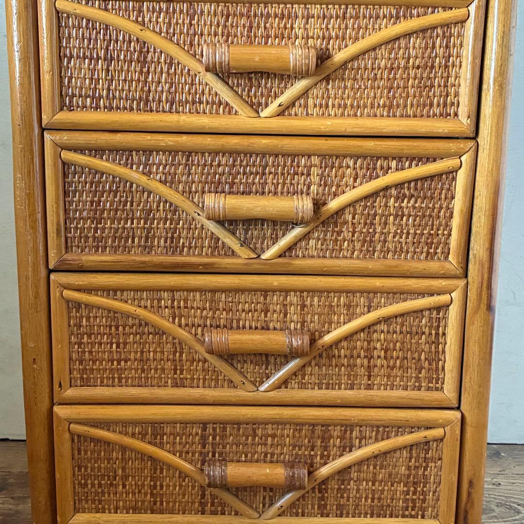 ヴィンテージ ラタン 4段 引き出し ミニチェスト 収納