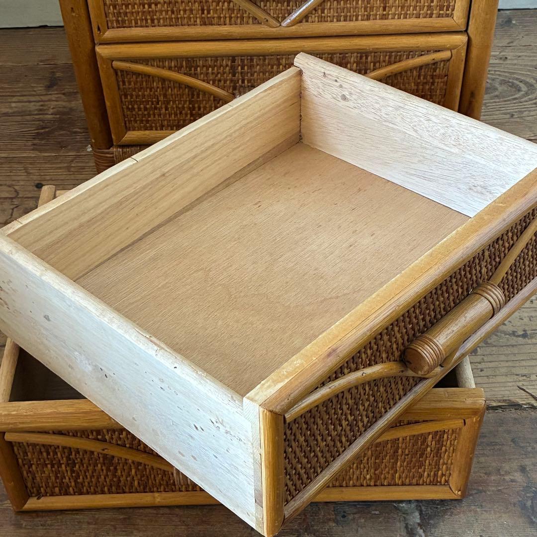 ヴィンテージ ラタン 4段 引き出し ミニチェスト 収納