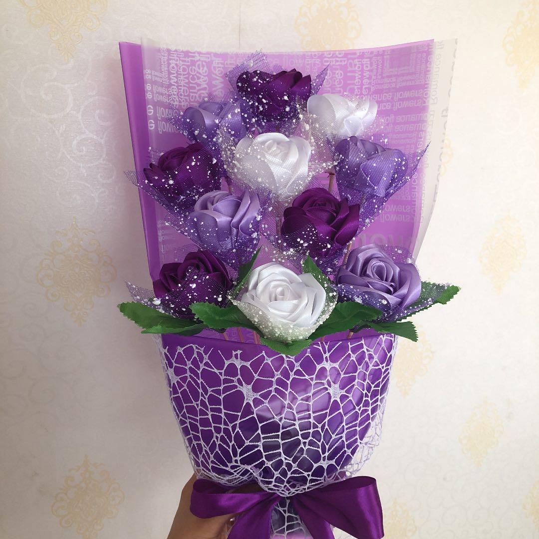 11本紫色混色薔薇 アートフラワー 造花 特別なプレゼント お祝い 好きな人に