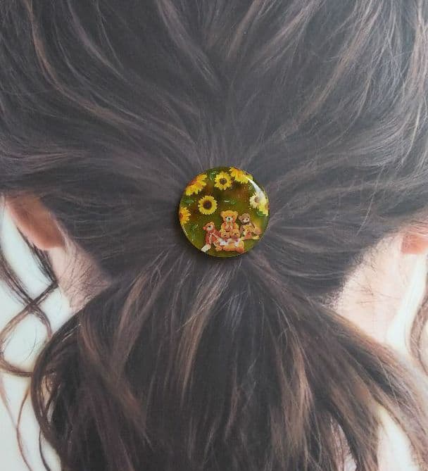 テディベア ひまわりデザインラウンドレジンヘアゴム