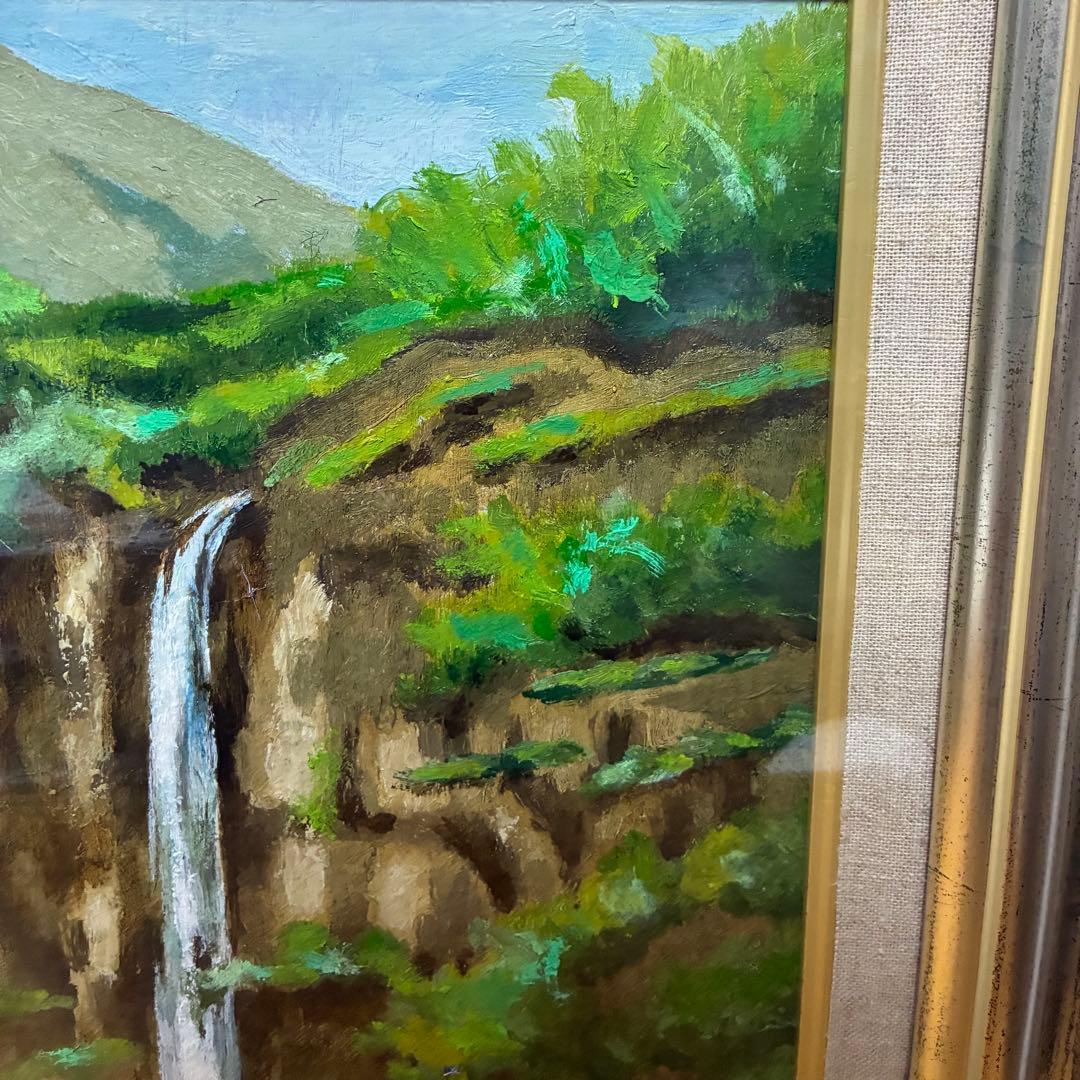 ★原不動滝 油絵 額装 日本の滝百選 風景画 インテリア 壁掛け絵画