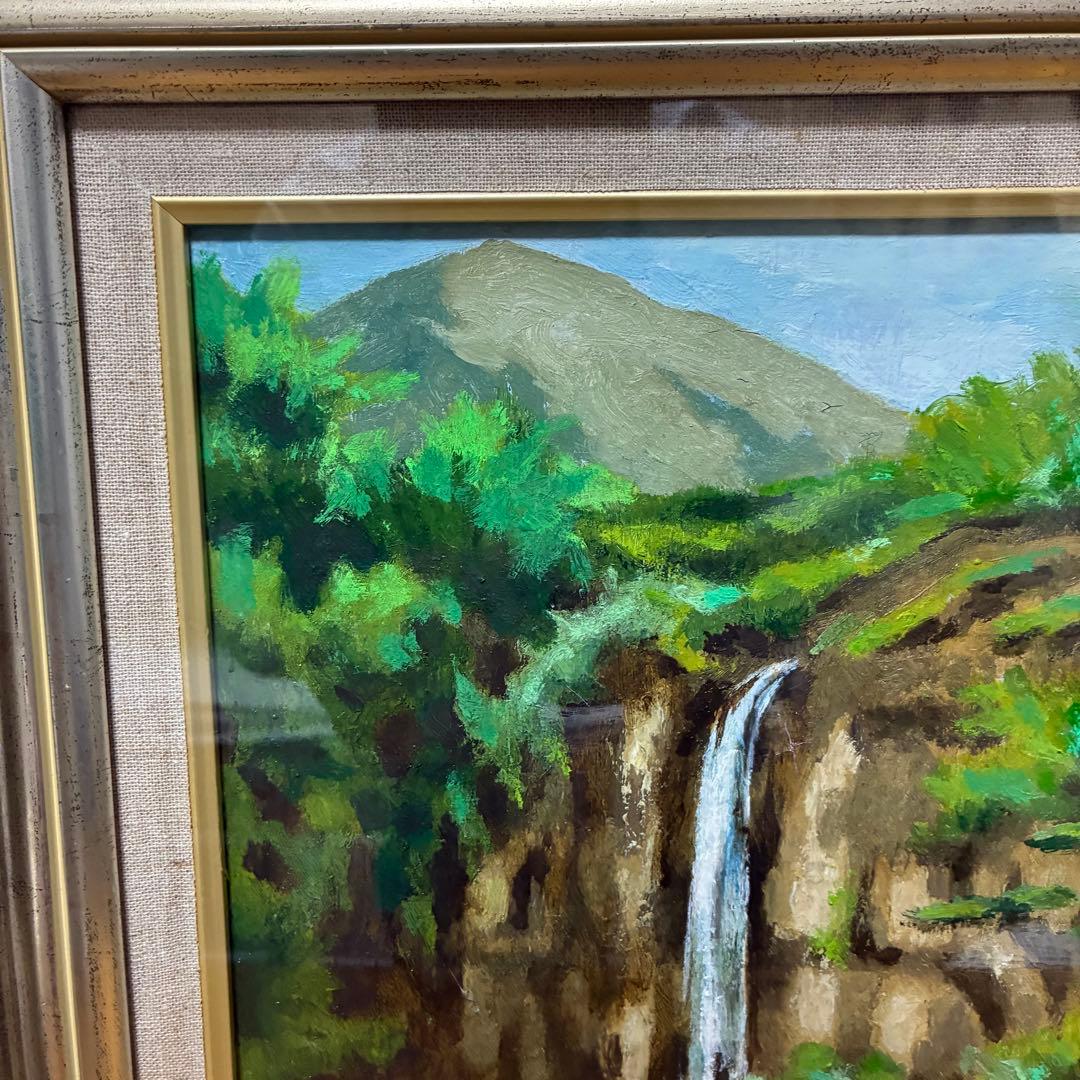 ★原不動滝 油絵 額装 日本の滝百選 風景画 インテリア 壁掛け絵画