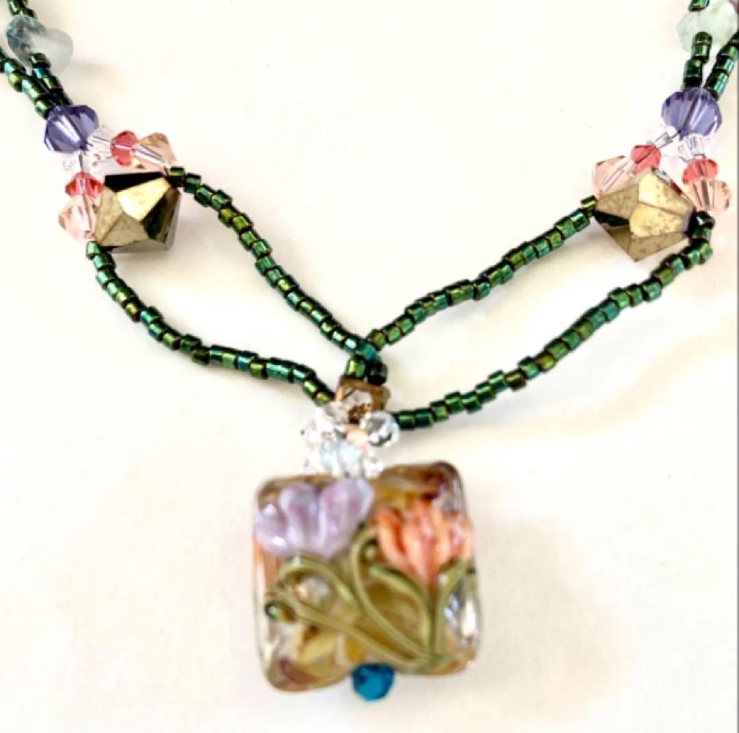 バーナーワークベネチアングラス ネックレス・グリーン