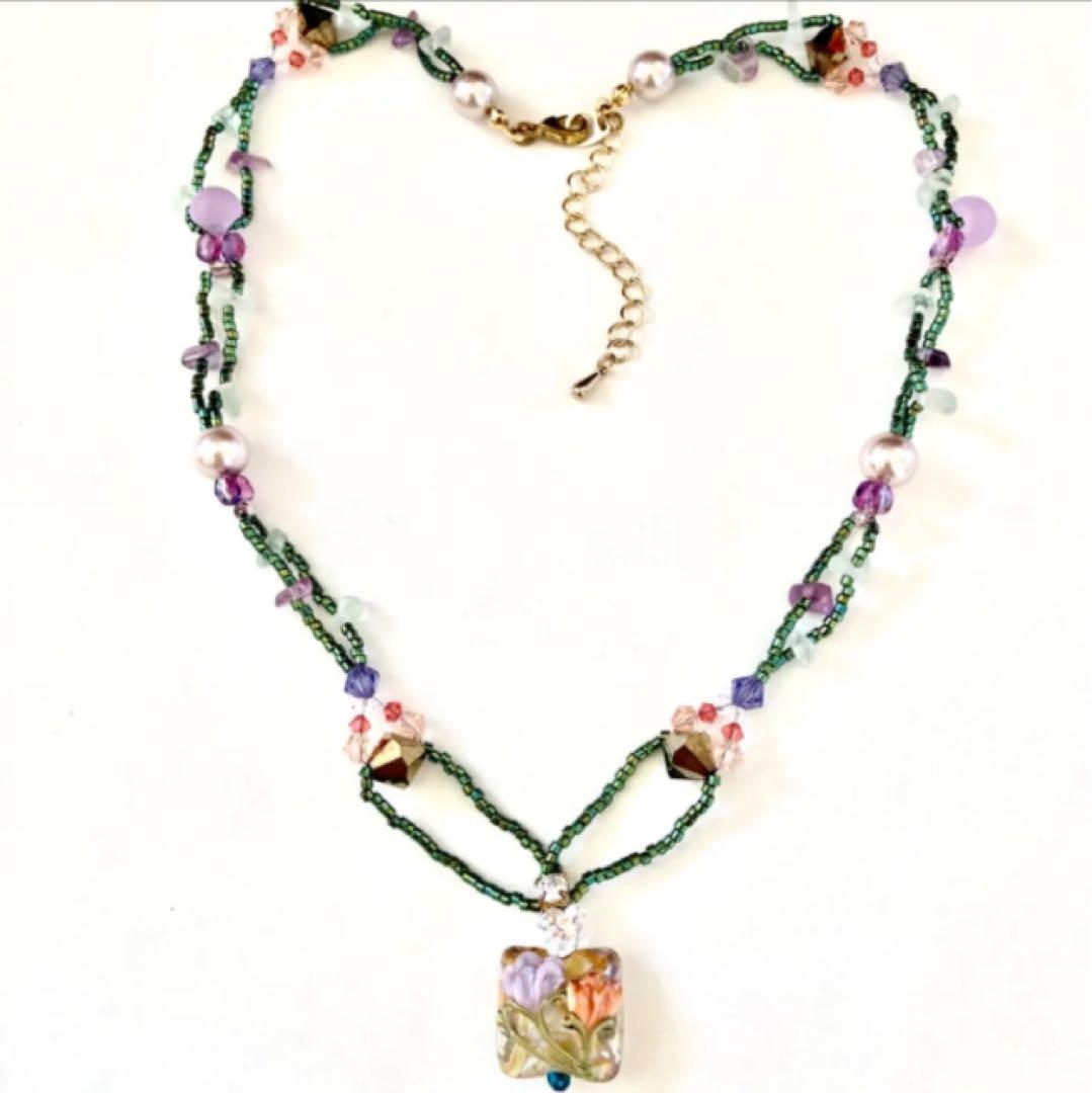 バーナーワークベネチアングラス ネックレス・グリーン