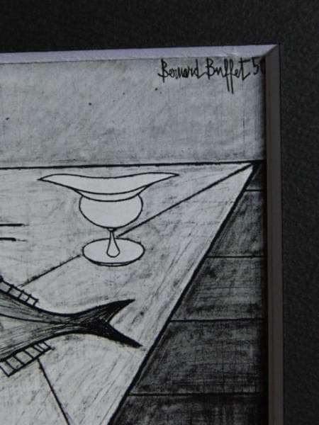 ベルナール・ビュッフェ 、静物(魚)、画集画、額付、絵画 送料無料